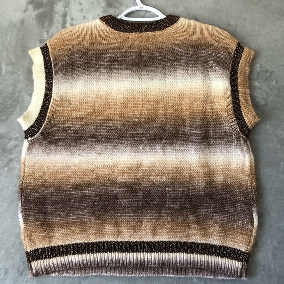 Marled Sweater Vest Size M Crewneck Gradient Stripes Preppy Chunky Lighweight - Picture 9 of 11